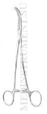 Зажим-диссектор по Оверхольту вертикально-изогнутый с изогнутыми ручками, 210 мм