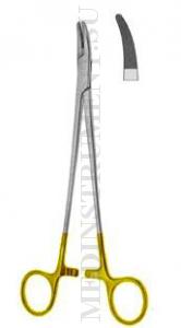 Иглодержатель хирургический с твердосплавными вставками по Хени изогнутый, 230 мм