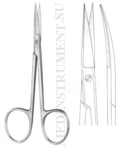 Ножницы минихирургические остроконечные изогнутые, длина 105 мм