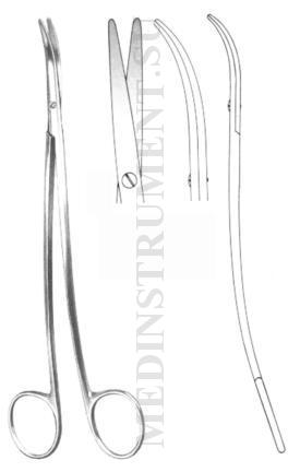 Ножницы вертикально-изогнутые для рассечения мягких тканей и сосудов с изогнутыми ручками по Фино-Метценбауму, длина 200 мм
