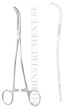 Зажим-диссектор по Мартину-Оверхольту вертикально-изогнутый с изогнутыми ручками, длина 210 мм