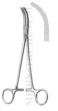 Зажим гинекологический зубчатый изогнутый по Вертейму, длина 250 мм