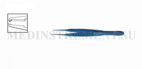 Пинцет для завязывания нитей прямой по Кастровьехо 1х2 зуба высотой 0,2 мм, шириной 0,4 мм, плоская ручка 6 мм, длина 87 мм, титан