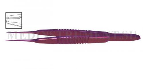 Пинцет для завязывания нитей прямой по Кастровьехо плоская ручка 10 мм, 0,3х0,5х105 мм, титан