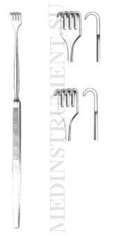 Ранорасширитель-крючок хирургический 4-зубый по Наппу тупой острый, длина 160 мм