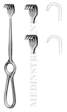 Ранорасширитель-крючок хирургический 4-зубый по Кохеру тупой, длина 220 мм